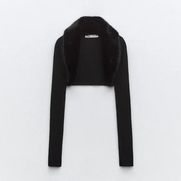 ZARA KNIT ARM WARMERS WITH FAUX FUR COLLAR - Picture 2 of 5